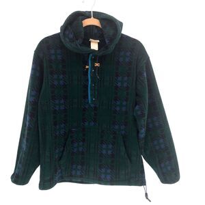 Vintage LL Bean Fleece Pullover Top Womens M Hooded 1/4 Snap Green Made in USA